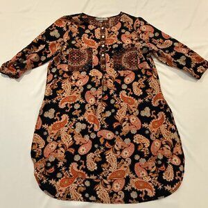 Figueroa‎ & Flower Floral Paisley 3/4 Button Tunic Blouse Size L